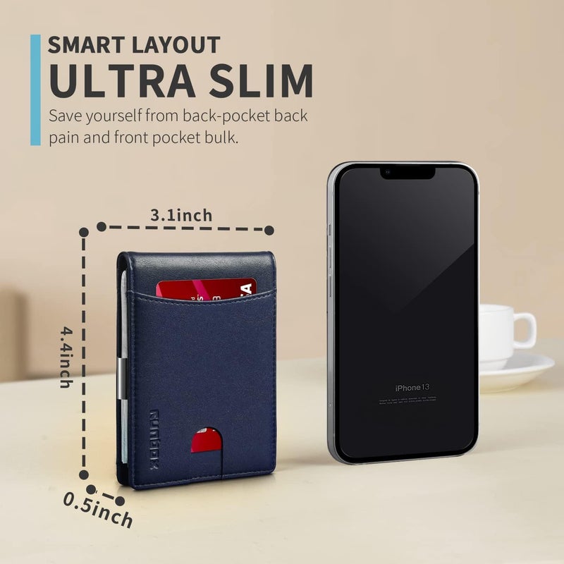 RUNBOX Slim Novelty Wallets for Men RFID Blocking 11 Card Holder Minimalist Small Leather Bifold Men's Front Pocket Wallet Gift Box - Image 3